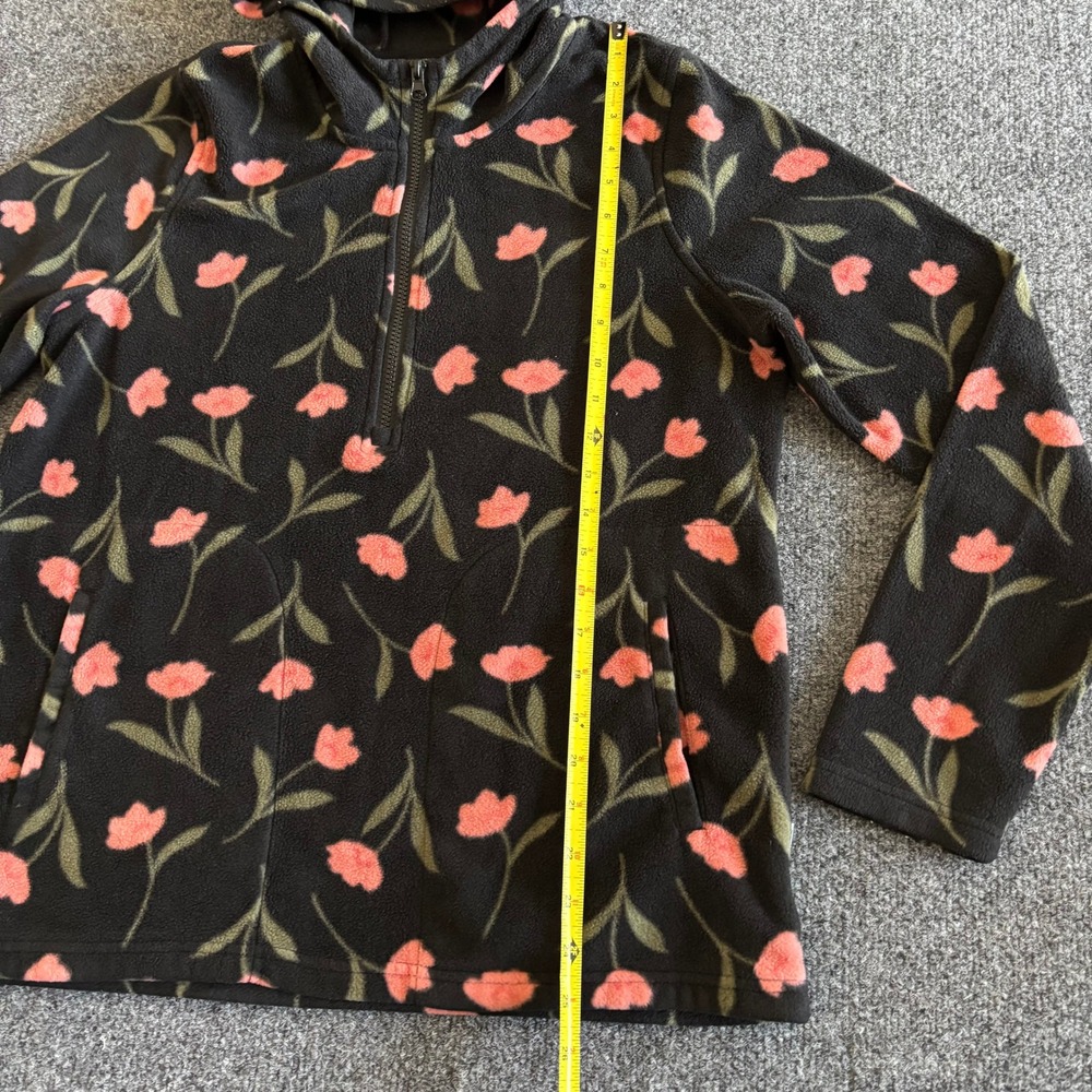 ONeill Womens Black Pink Floral Fleece Quarter Zip Hooded Pullover Size Medium - Picture 2 of 7